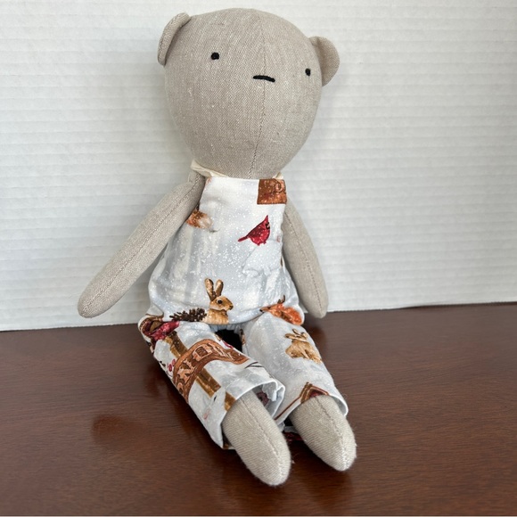 Handcrafted Soft Brown Bear with Coordinating Overalls 13 inches - Picture 2 of 5